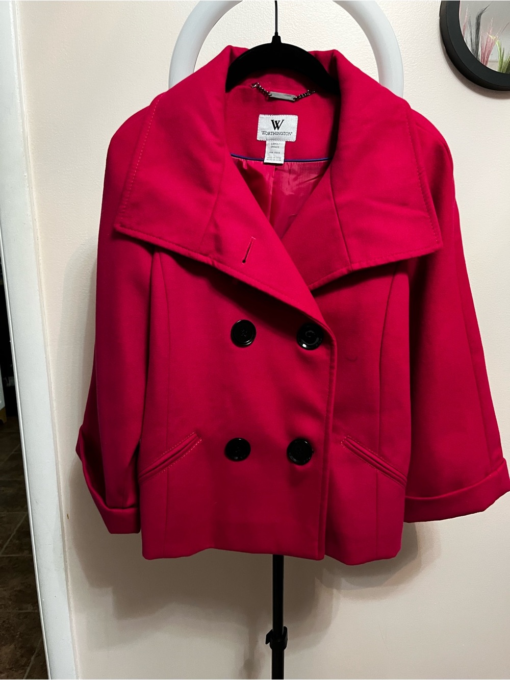 Worthington Bright Pink Double-Breasted Pea Coat